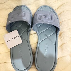 AEROSOLES Pastel Blue Quilted Slide Sandals